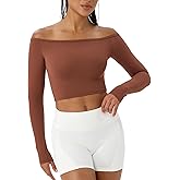 OVIYEGAIN Off The Shoulder Tops for Women Slim Fit Crop Top Long Sleeve Comfy Stretchy Shirts Basic Going Out Fashion Tops