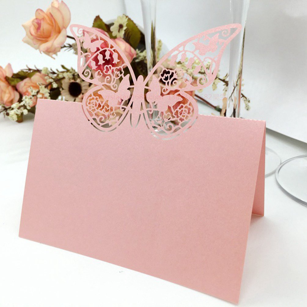 Table Place Cards Wedding Party Birthday Table Decoration Favor Guest Name Number Card (Pink)