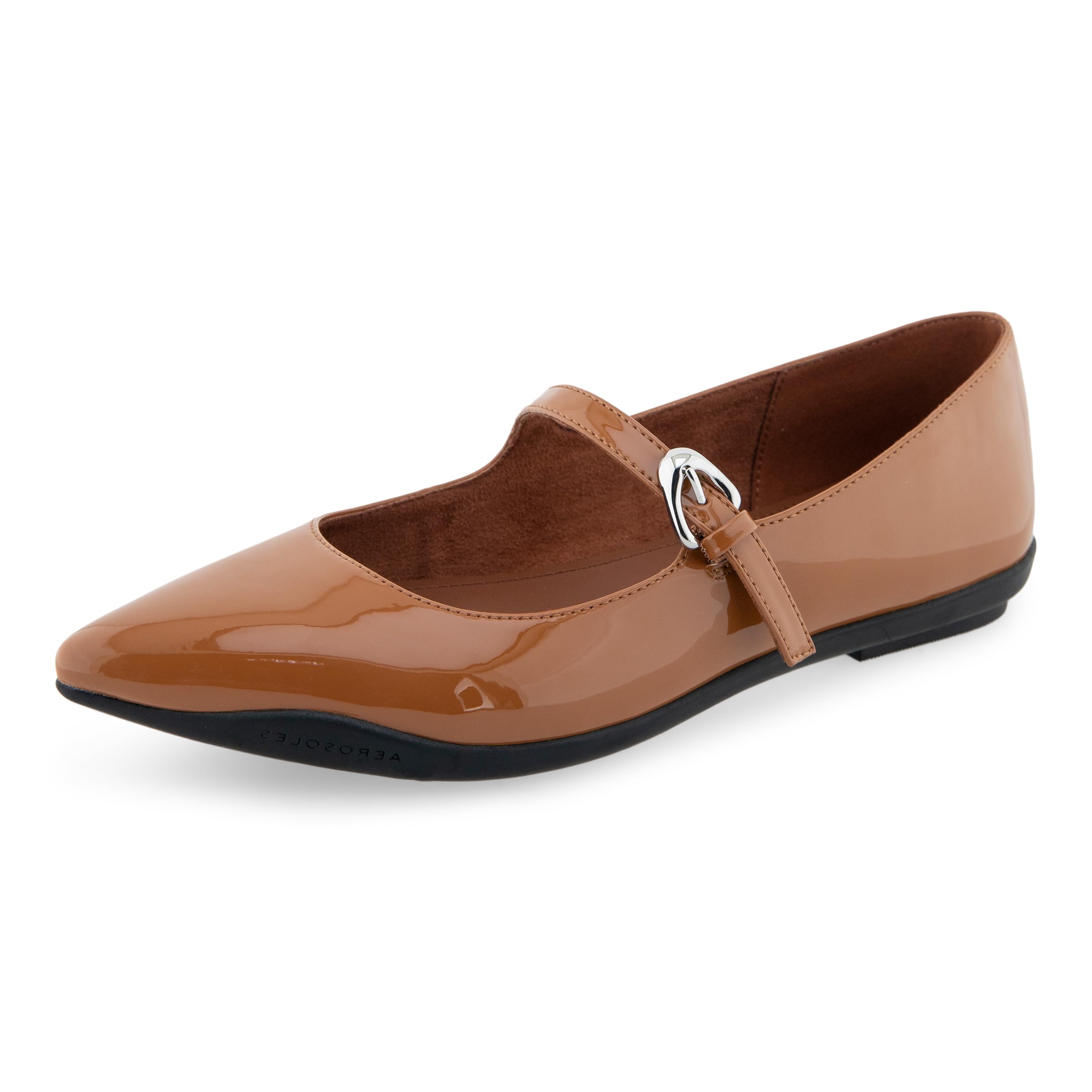 Aerosoles Women’s Diva Mary Jane Flat, Tan Patent Faux Leather, 8
