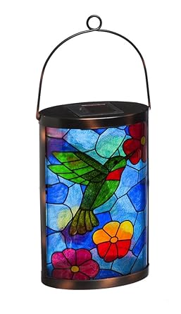 New Creative Tiffany Inspired Hummingbird Hanging Solar Lantern