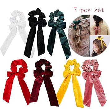 Amazon Com Shinywear Pack Of 7 Color Hair Scrunchies Bowknot