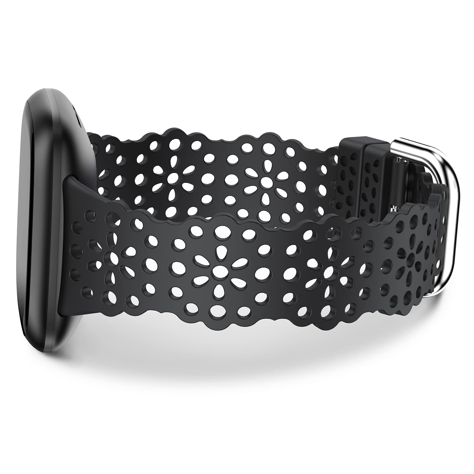TOYOUTHS Lace Silicone Compatible with Fitbit Versa 3/Fitbit Sense/Fitbit Versa 4/Fitbit Sense 2 Strap, Women Slim Cute Hollow-Out Sport Replacement Strap, Breathable Waterproof Soft Strap, Black — image 1
