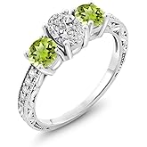 Gem Stone King 10K White Gold IGI Certified Lab Grown Diamond and Peridot 3 Stone Engagement Ring For Women | 2.28 Cttw | Center Diamond Oval 1 Ct | E-F Color | VS1-VS2 Clarity