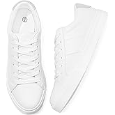 Adokoo Women's Fashion Sneakers PU Leather Casual Shoes White Tennis Low Top Shoes Womens Lace Up Sneakers