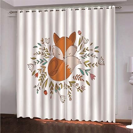 Ligahui Rideau Occultant Chambre Blanc Et Renard 2xl117xh138cm Des Enfants Oeillets Isolant Thermique Impermeable Opaques Fenetres Isole Blackout Pour Salon Chambre A Coucher Amazon Fr Cuisine Maison