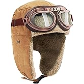 Peicees Aviator Hat with Goggles for Adult- Vintage Pilot Costume Cap Winter Fur Trapper Hat for Men Women Warm