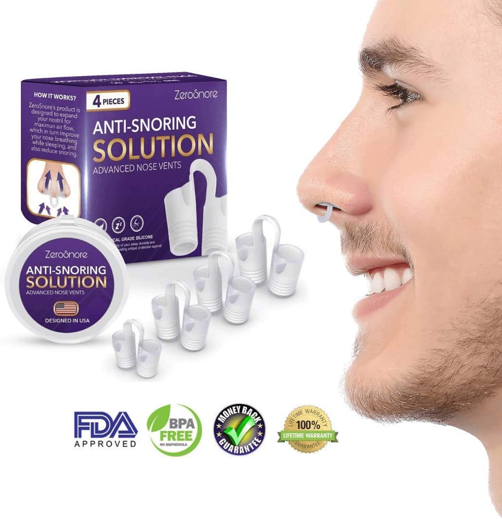 ZeroSnore Set of 4 Nose Vents to Ease Breathing - Anti Snoring - Snore Stopper - No Side Effects - Advanced Design - Reusable - Includes Travel Case by ZeroSnore