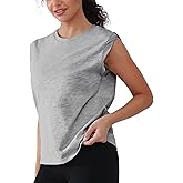 Women's 100% Cotton Tank Tops Sleeveless Workout Tops Yoga Shirts with Rolled Sleeve 4-Way Stretch for Gym Running Causal