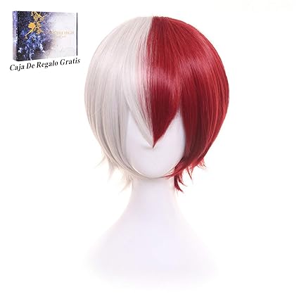 Anime Cosplay Wig Half Silver White Half Red Hair Short Halloween