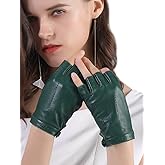 GSG Women Fingerless Leather Gloves - Driving Motorcycle Biker Gloves - Unlined Half Finger