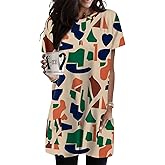 KISSMODA Womens Summer Tunic Tops for Leggings Casual Short Sleeve Long Shirts with Pockets