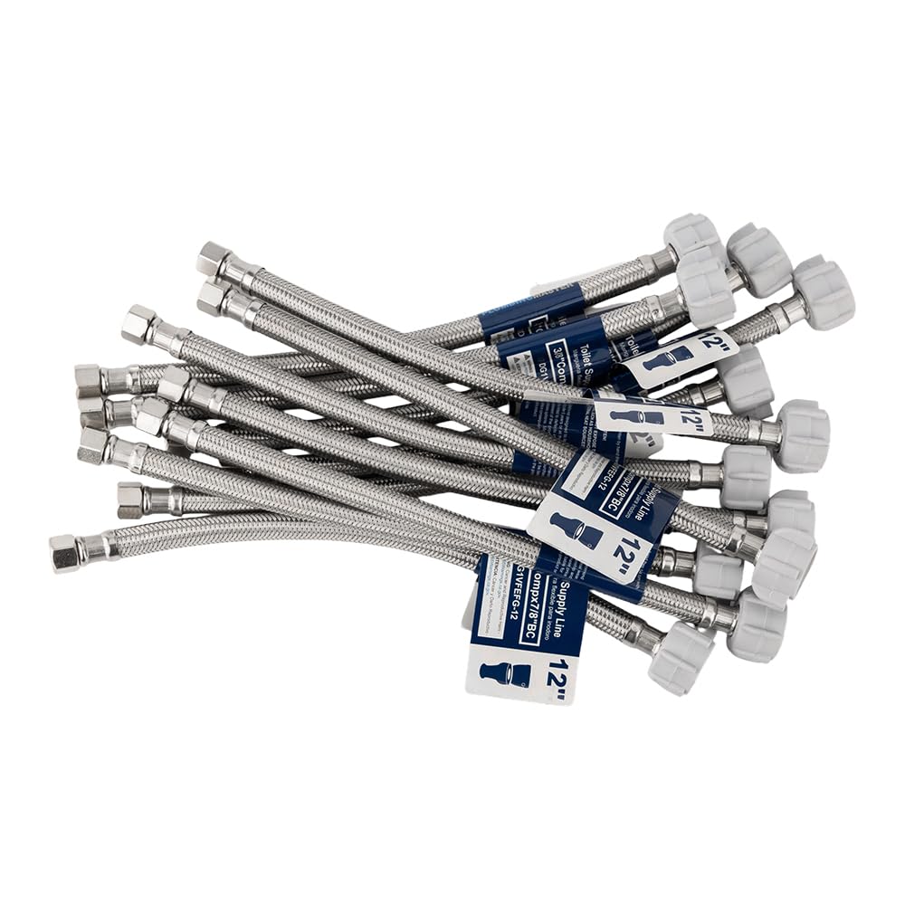 Photo 1 of (6pcs 12 inch) PLUMBINGMASTER Toilet Water Supply Line,3/8" Comp x 7/8" BC Braided Stainless Steel Toilet Supply Line,Toilet Connector Hose with Anti-Leaking Brass Nut