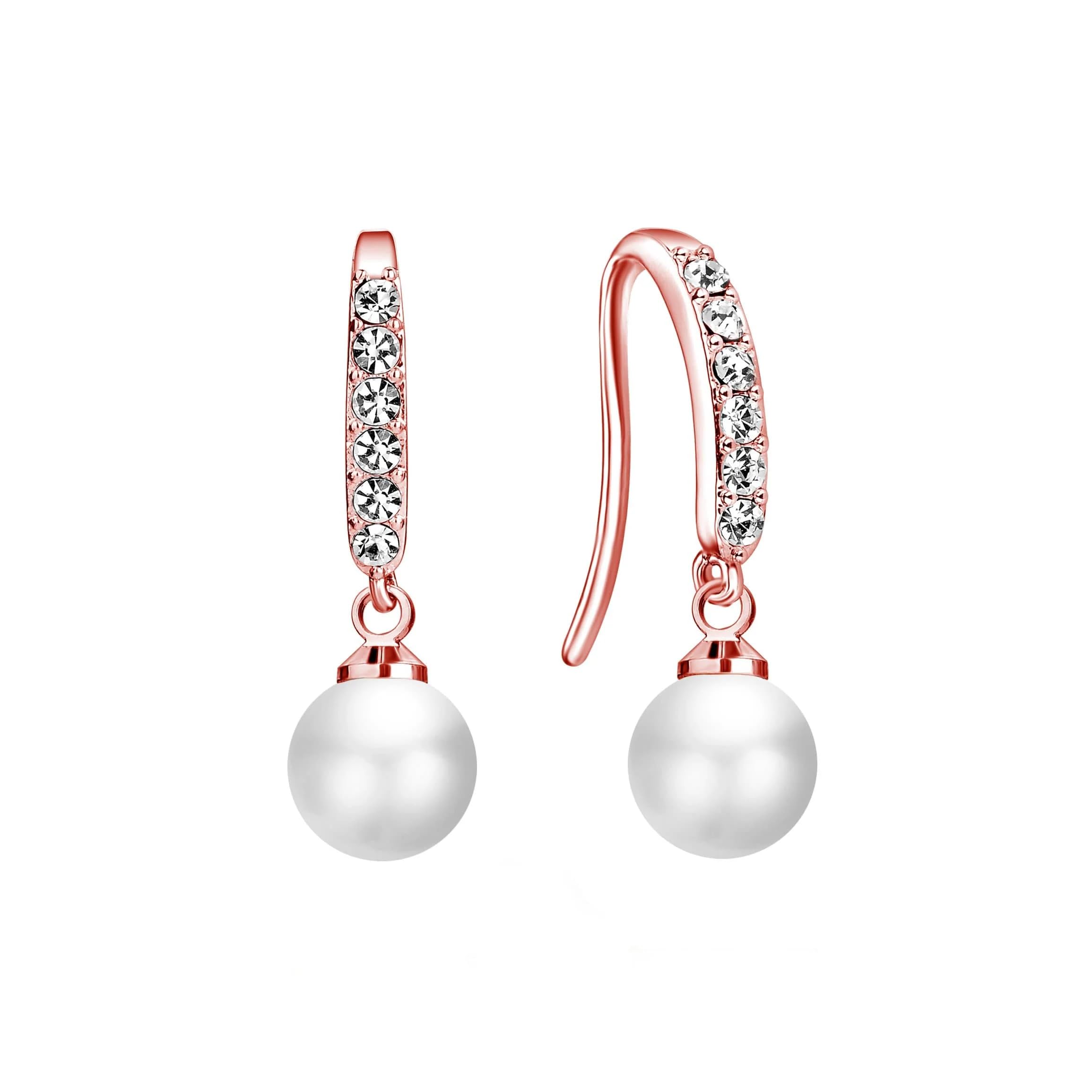Philip Jones Rose Gold Plated Pearl Drop Earrings Created with Zircondia® Crystals