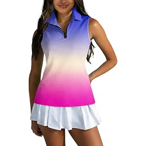 Womens Golf Polo Athletic Collared V Neck Sleeveless Summer Tops with Zipper Casual Shirts Floral Print Active Blouse