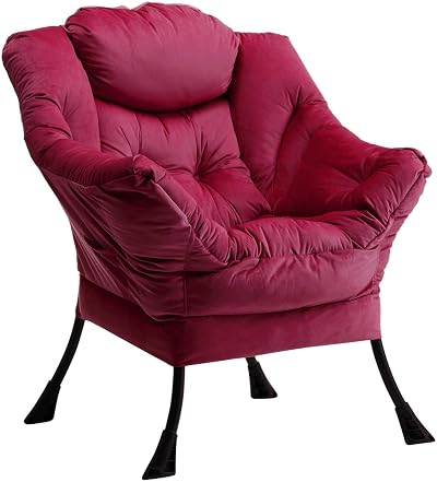HollyHOME Armchair Velvet Reading Chair Red with Armrests 95x80x64 cm
