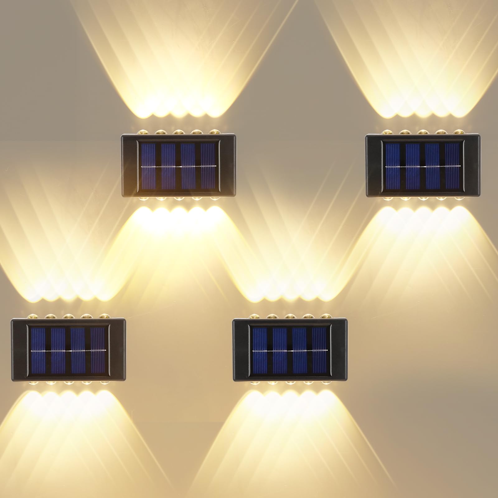 ONEVER Solar Motion Sensor Lights Outdoor - 4 Pack With 10 LED, Security and Fence Lights, IP65 Waterproof for Garden, Driveway, Wall, Steps