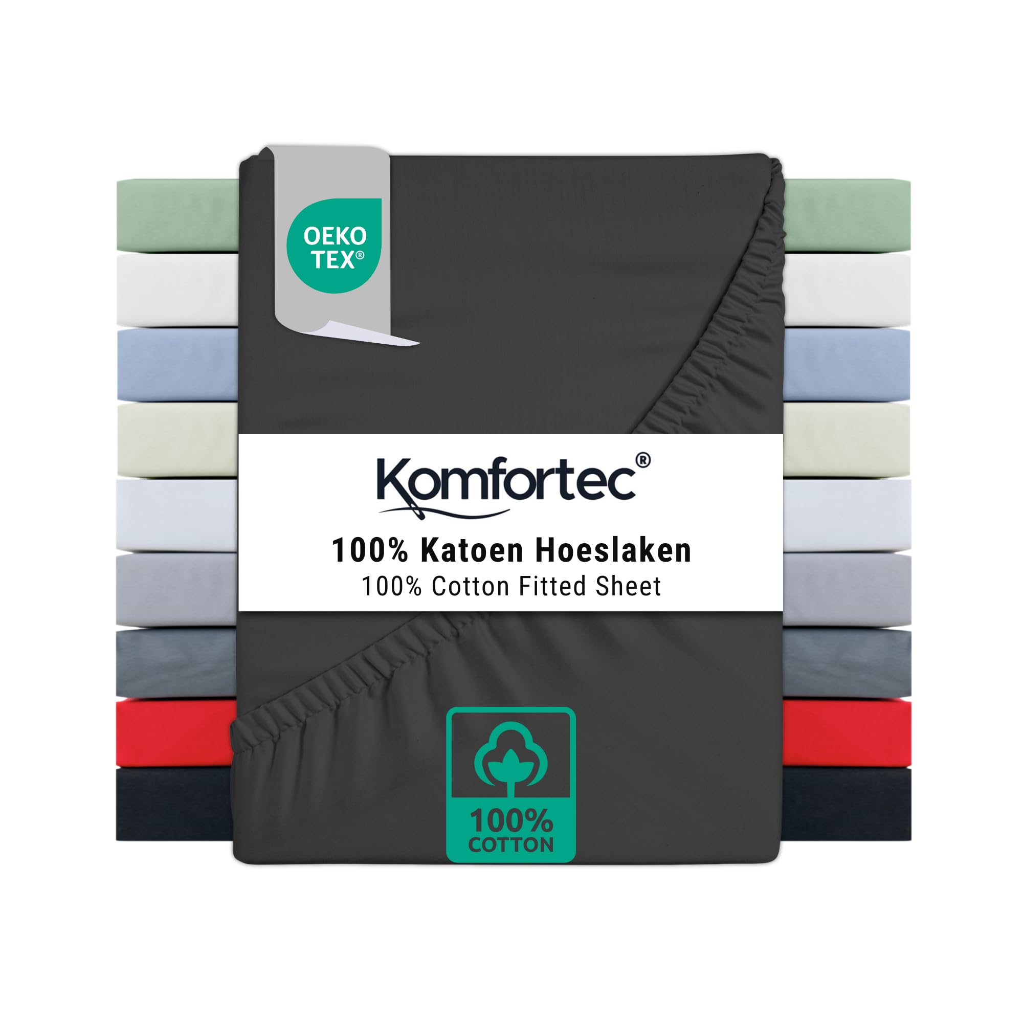 Komfortec Super King Fitted Sheet 100% Cotton, 11 inch (30 cm) Deep Pocket - Charcoal — image 1