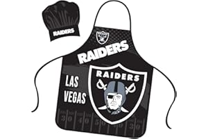 Mojo Licensing Las Vegas Raiders Apron Chef Hat Set Full Color Universal Size Tie Back Grilling Tailgate BBQ Cooking Host