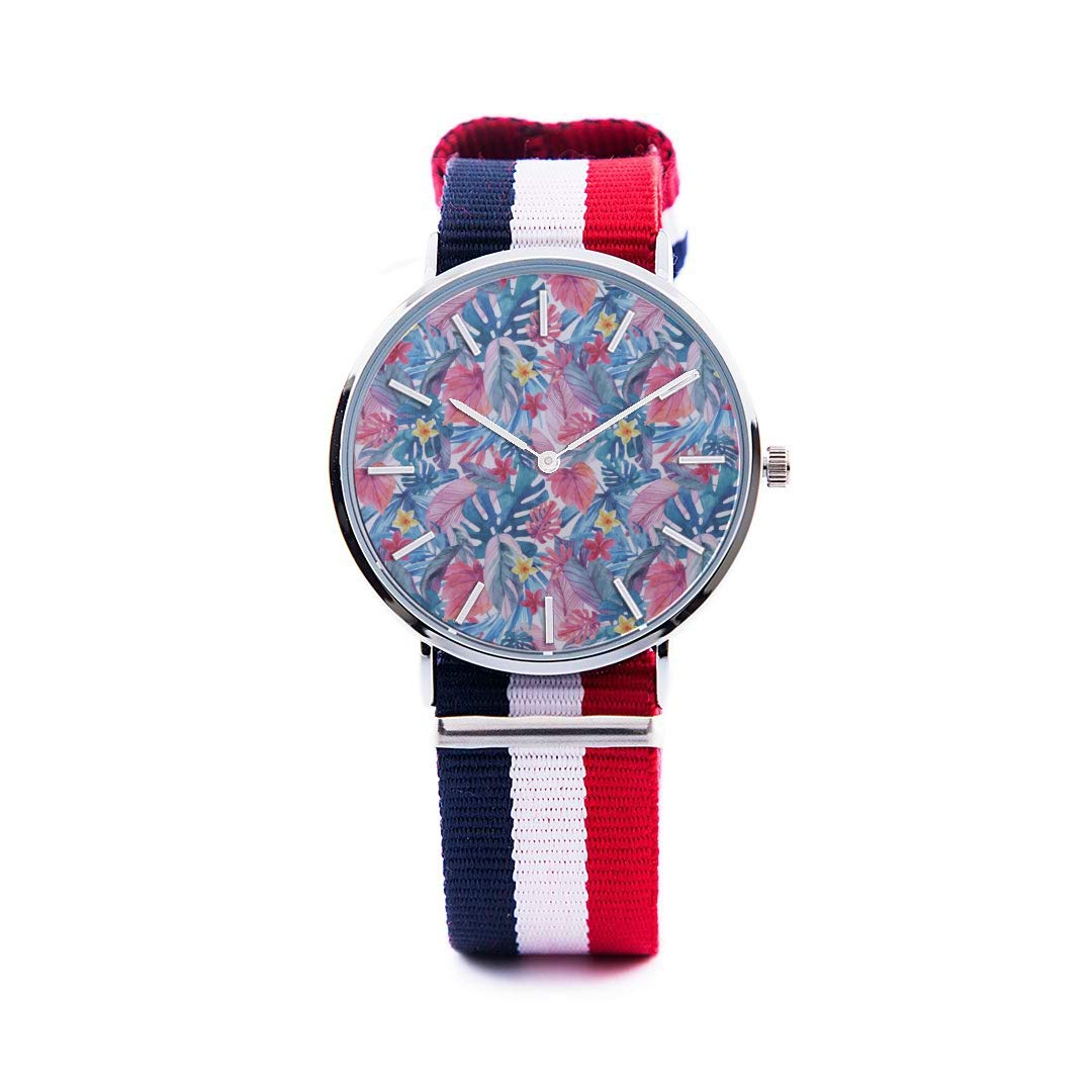 Unisex Fashion Watch Evergreen Green Plant Hand Drawing Print Dial Quartz Stainless Steel Wrist Watc