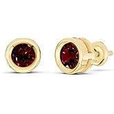 Dazzlingrock Collection Round Gemstone & Natural Diamonds Ladies Rubover Bezel Solitaire Stud Earrings in Available in Various Gemstones & Metal 10K/ 14K/ 18K Real Solid Gold