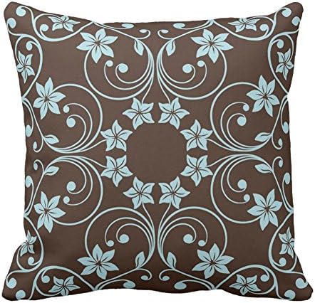Custom Decorative Cushion Covers Floral Design Brown and Teal Blue Flower Pattern Throw Pillow Cover Pillowcases Home Gift Present Pillowcase Cushion
