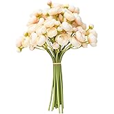 ROPCIA 18 Pcs Ranunculus Artificial Fake Plants Flowers,White Faux Silk Mini Flowers for DIY Bouquets Bulk Faux Wedding Filler Home Centerpieces Arrangements Bridal Christmas Decorations (Champagne)
