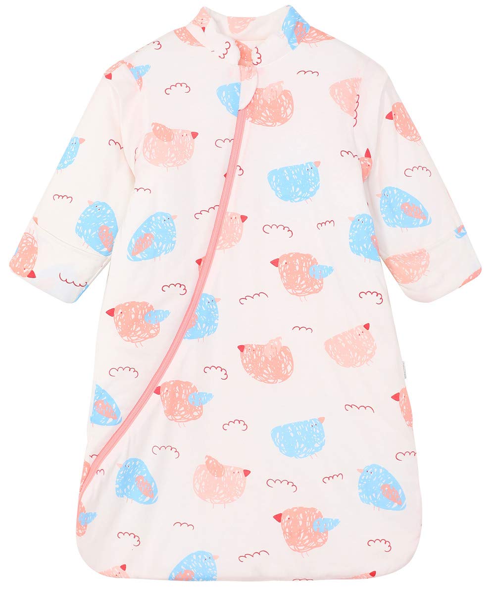 Chilsuessy Baby Winter Sleeping Bag with Detachable Long Sleeves 3.5 Tog Organic Cotton Sleeping Bag for Kids Sleeping Sack for Infant Toddler, Pink Chick, M/6-18 Months