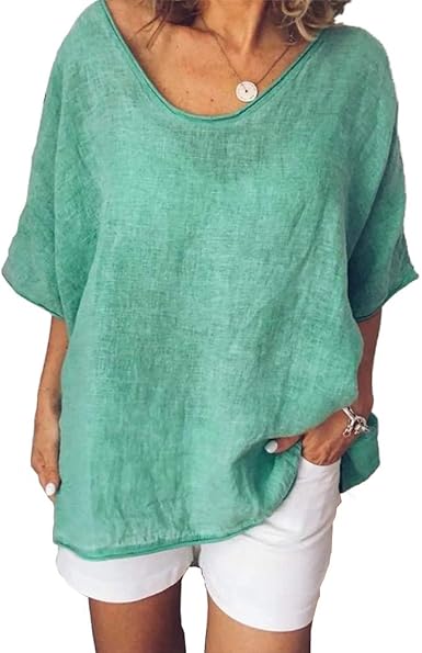 NORACORA Women Thin Summer Linen Plus Size Short Sleeve Casual Tops at Amazon Womenâs Clothing store