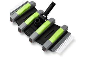 Aourana Pool Cleaning Vacuum Head with Wheels & 1-1/4", 1-1/2" Hose Adapter，Heavy Duty Pool Vac Head，Professional Weighted Flexible Vacuum Head with Bottom Brush & Side Brush，EZ Clip Handle (Green)