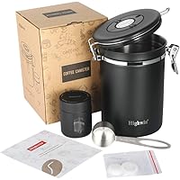 Highwin Stainless Steel Airtight Coffee Canister, 25OZ Vacuum Sealed Container with Cantilever Lid, CO2-release Valve…