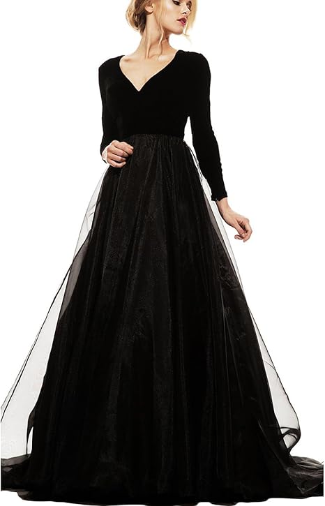 Jicjichos Women S V Neck Evening Gowns Long Velvet Organza A