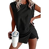Opemiby Summer Sets Women 2 Piece Outfits Sleeveless Tank and Elastic Waist Skort Travel Vacation Matching Athletic Set