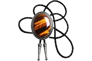 Moranse Bolo Tie with Natural Tiger Eye Stone Celtic Style Genuine and Cowhide Rope