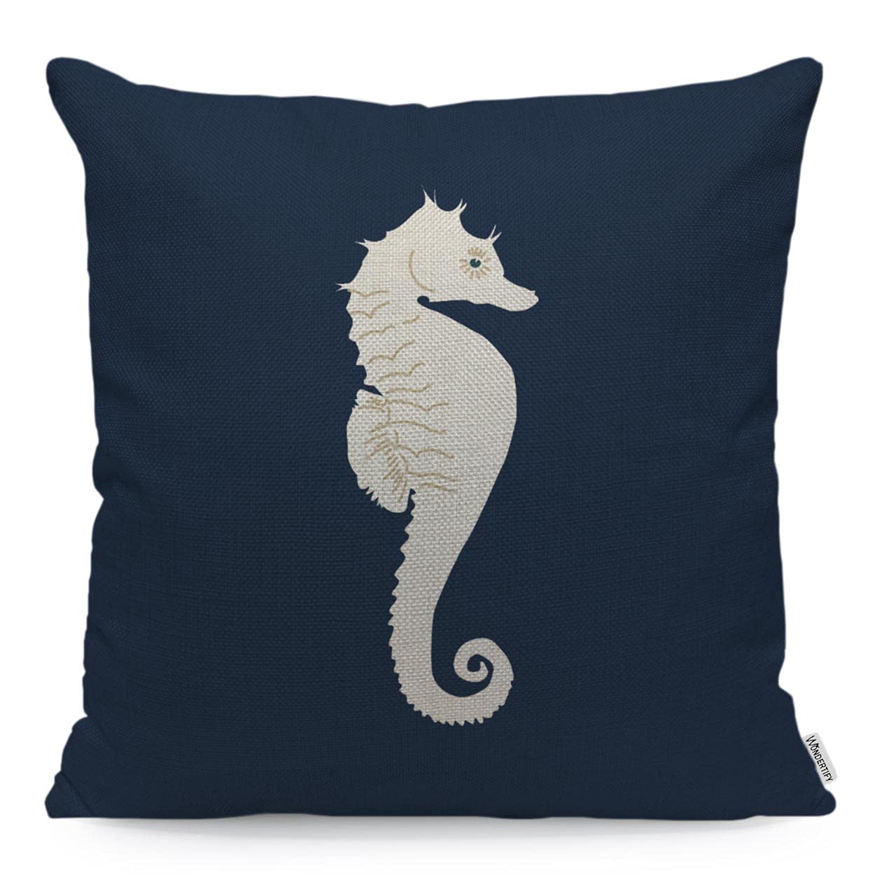 WONDERTIFY Sea Horse Cushion Cover Marine Animal Cute Hippocampus Throw Pillow Covers Cushion Case For Couch Home Decor White Navy Blue 45X45 Cm
