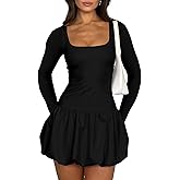 cailami Women's Long Sleeve Corset Square Neck Bubble Mini Dress Cute Cocktail Party Short Dresses