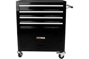 Campfun 4-Drawer Rolling Tool Cart, Metal Tool Storage Organizer Cabinet with Interlock System and Wheels, Multifunctional Mechanic Tool Chest for Garage, Warehouse, Workshop Repair Shop, Black