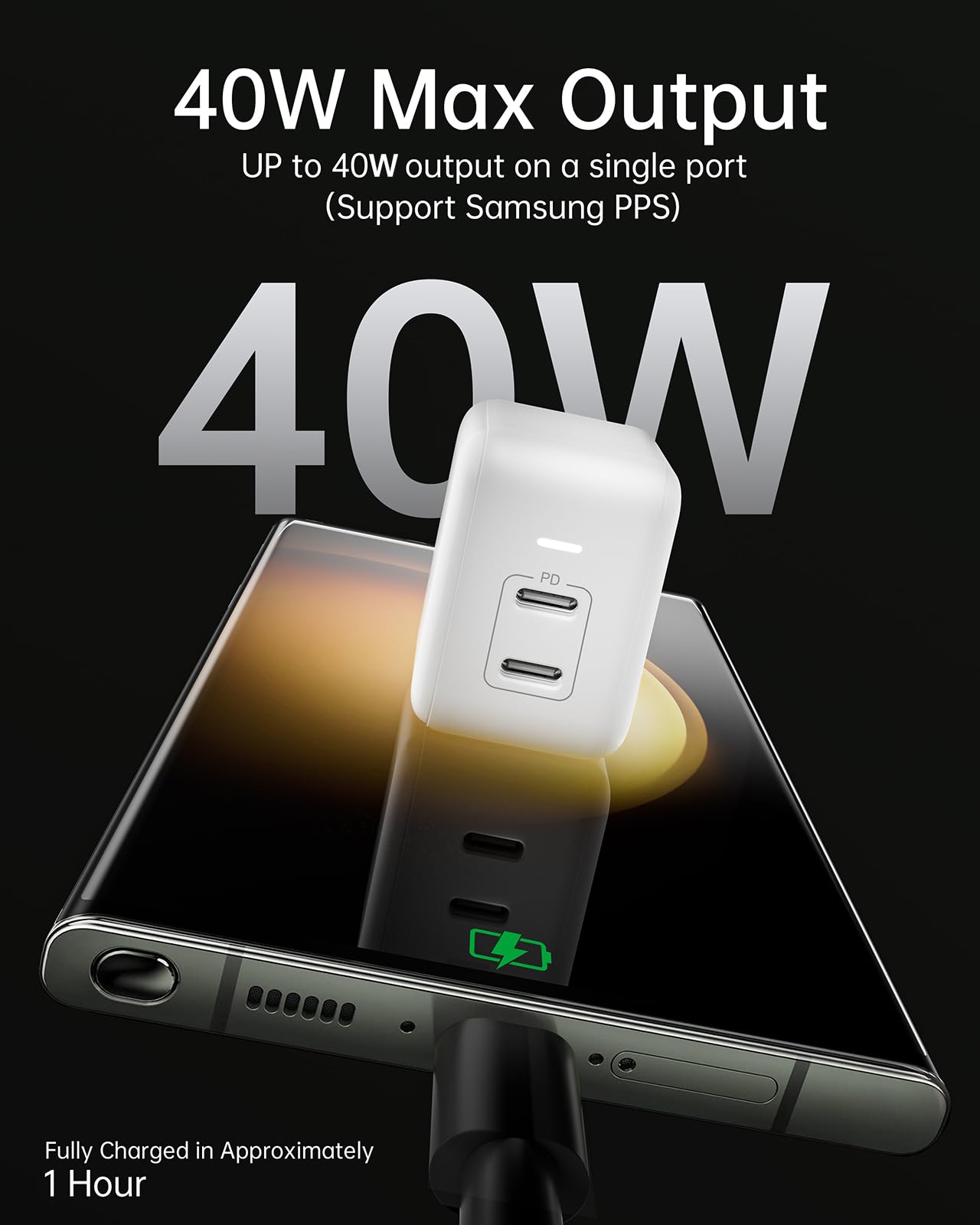 USB C Charger Block, 40W Fast Type C Charging Block Dual Port USB-C Power Adapter Wall Plug Foldable GaN Charger Cube for 17/16/15 Plus/Pro/Pro Max/14/13/12/11 Series, Samsung, Pixel, iPad