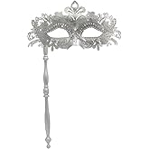 WILOVCOS Womens Masquerade Mask with Stick, Handheld Mardi Gras Mask,Venetian Party Masks