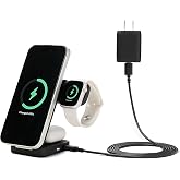 Amazon Basics MagSafe Compatible 25W Fast Charging Qi2.2 Certified 3-in-1 Wireless Charging Station, Foldable Stand for iPhone 17/16/15/14/13/12, Apple Watch, AirPods, with 45W Adapter, Black