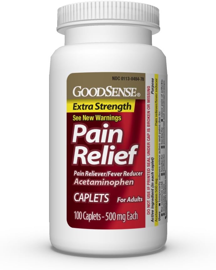 GoodSense Extra Strength Pain Relief, Acetaminophen Caplets, 500 mg, Temporarily Relieves Minor Aches and Pains and Reduces Fever, 100 Count: Health & Personal Care