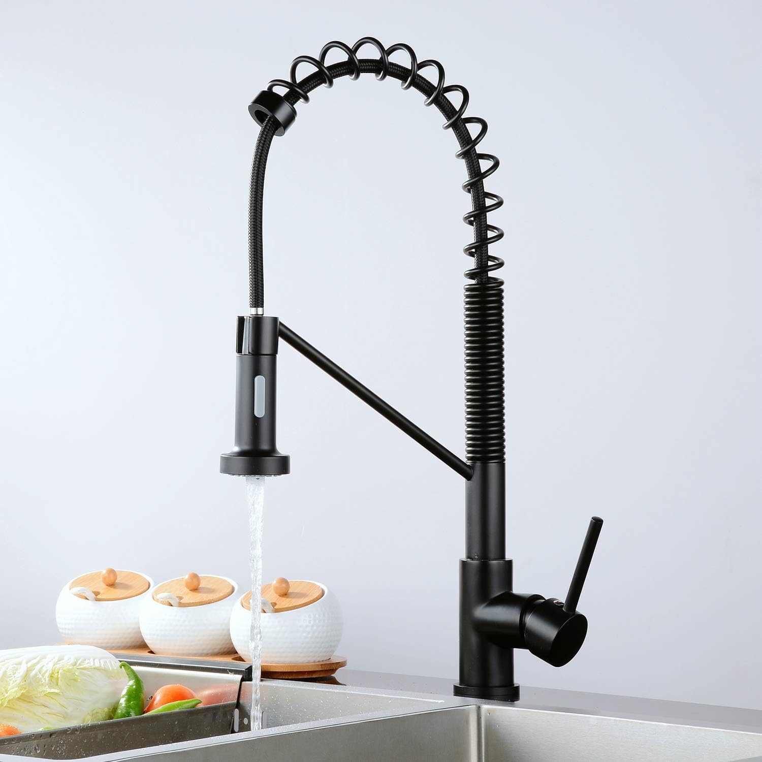 Kitchen Sink Taps Black Finish Single Handle Lever 1 Hole Mount