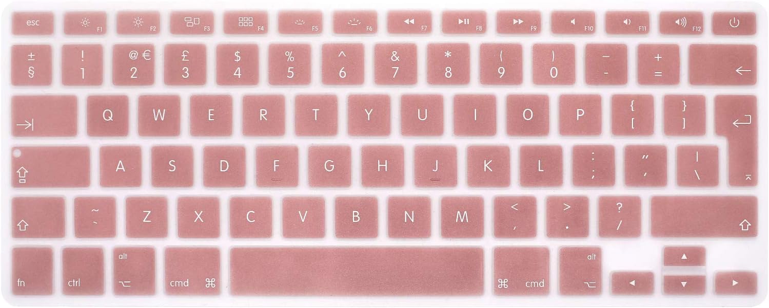 MMDW EU/UK Silicone Keyboard Cover for Macbook Pro 13 Inch,15 Inch (with or without Retina Display,2015 or Older Version) for Macbook Old Air 13 Inch,Rose Gold