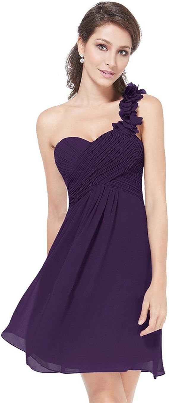 OSEPE Womens One shoulder Flowers Ruffles Chiffon Short Prom Party