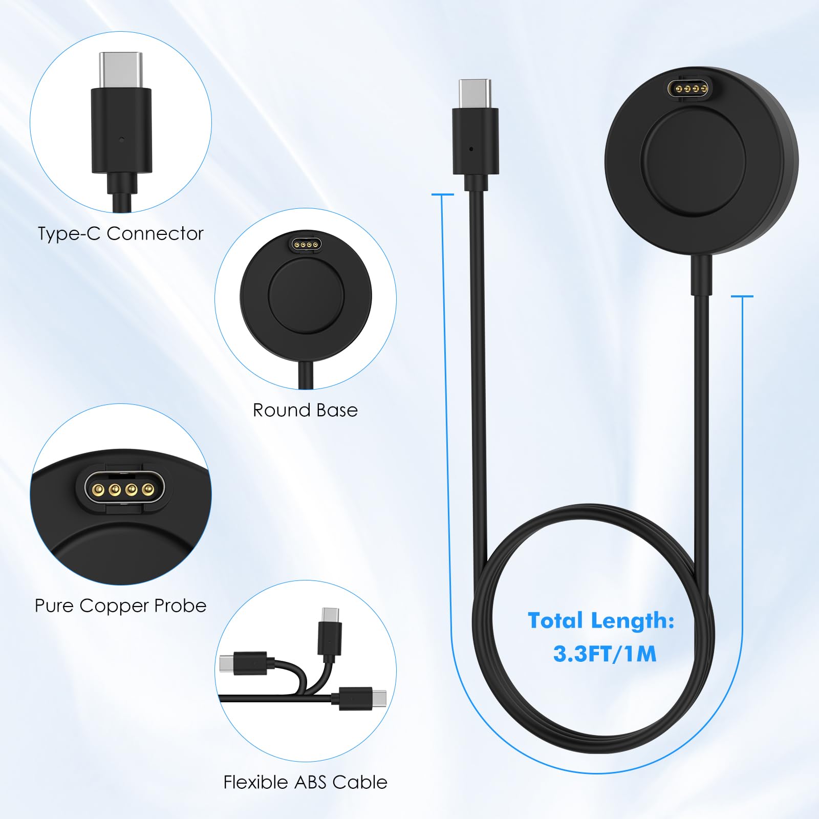 MoKo Ladegerät Kompatibel mit Garmin Fenix 8/7/7 Pro/7S/7S Pro/7X/6/5/5 Plus/5X/5X Plus/5S/Forerunner 965/945/645/970/570/Instinct/Venu 4, Magnetische Ladestation mit 1 m USB-C Ladekabel, Schwarz 4