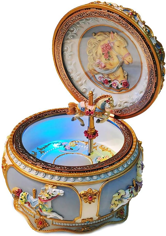 Music Box LED Light Luminous Rotating Carousel Musical Box with Sankyo 18-Note,Plays Always with Me,Great Gift for Mother's Day Christmas Birthday Valentine's Day (1# Carousel)