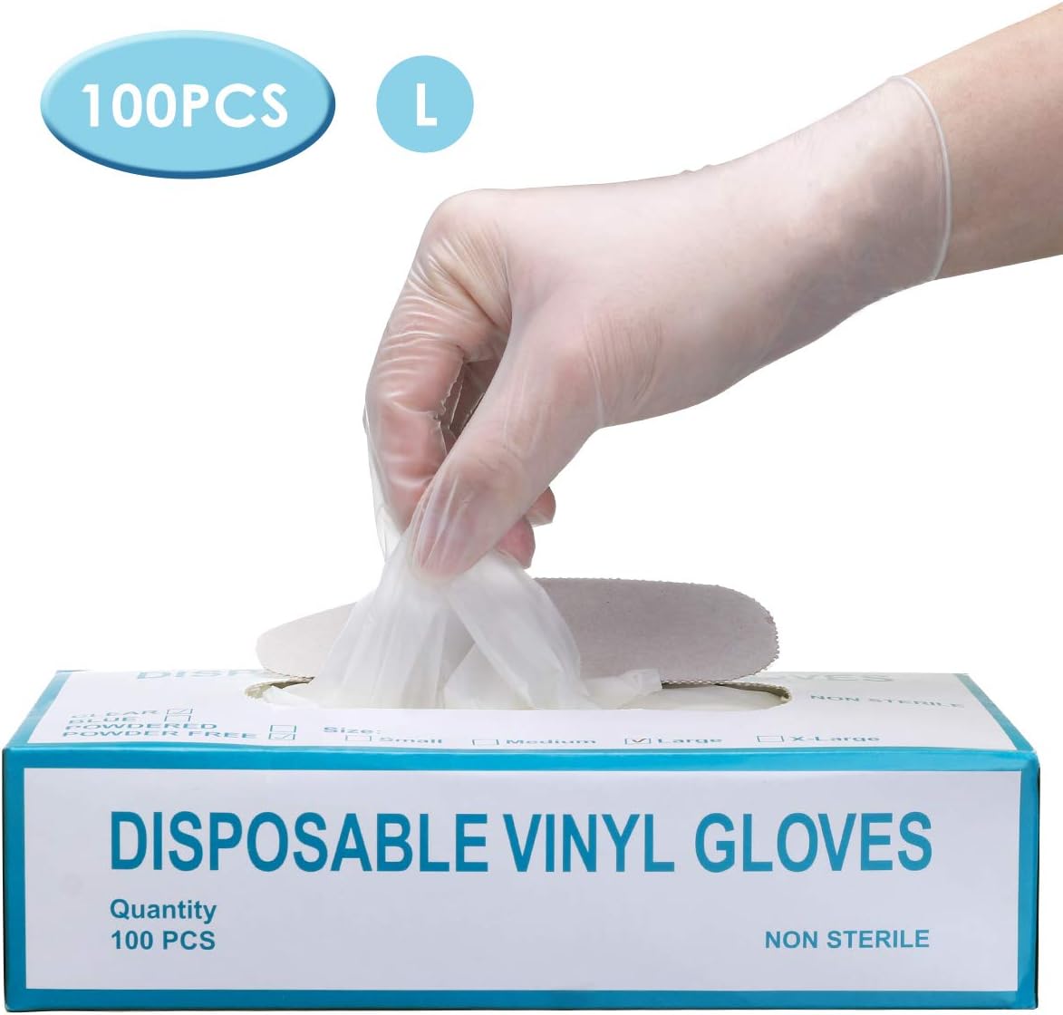 MIGICSHOW Disposable Vinyl Gloves, Exam Gloves, Powder Free, Clear, Latex Free and Allergy Free, Plastic, Work, Food Service, Cleaning, Wholesale Cheap, Size Large - 100 Pcs per Box