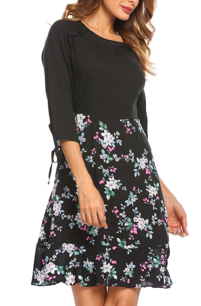 Zeagoo Floral Printed Dress Mid Sleeve Slim Fit Midi Dresses For Women by Etuoji