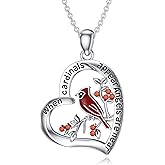 Reaii Natural Garnet Cardinal Necklace for Women 925 Sterling Silver Cardinal Heart Pendant Necklace with Genuine Garnet Jewelry Gifts