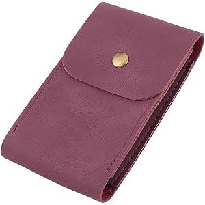 CALFOVERA Leather Playing Card Case Dark Red PU Leather Handcrafted Deck Coin Pouch Holder Carrying Case Money Organizer Wall