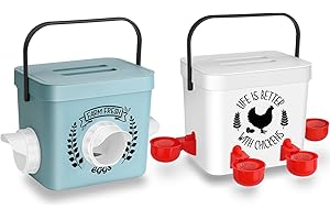 ‎Tgeyd Chicken Feeder and Chicken Waterer Set - Hanging Automatic Chicken Feeder No Waste - Chicken Coop Accessories - Poultry Waterer with 2 Gallon/10 Pounds